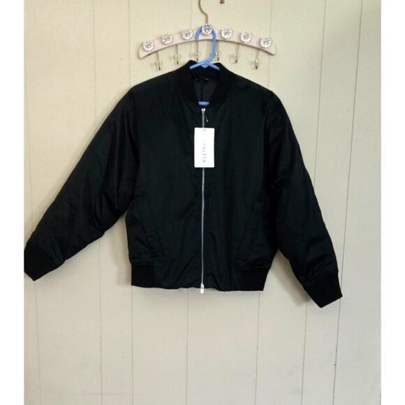 NEW Athleta Bomber Jacket Black NWT Size Medium/P - Picture 2 of 13